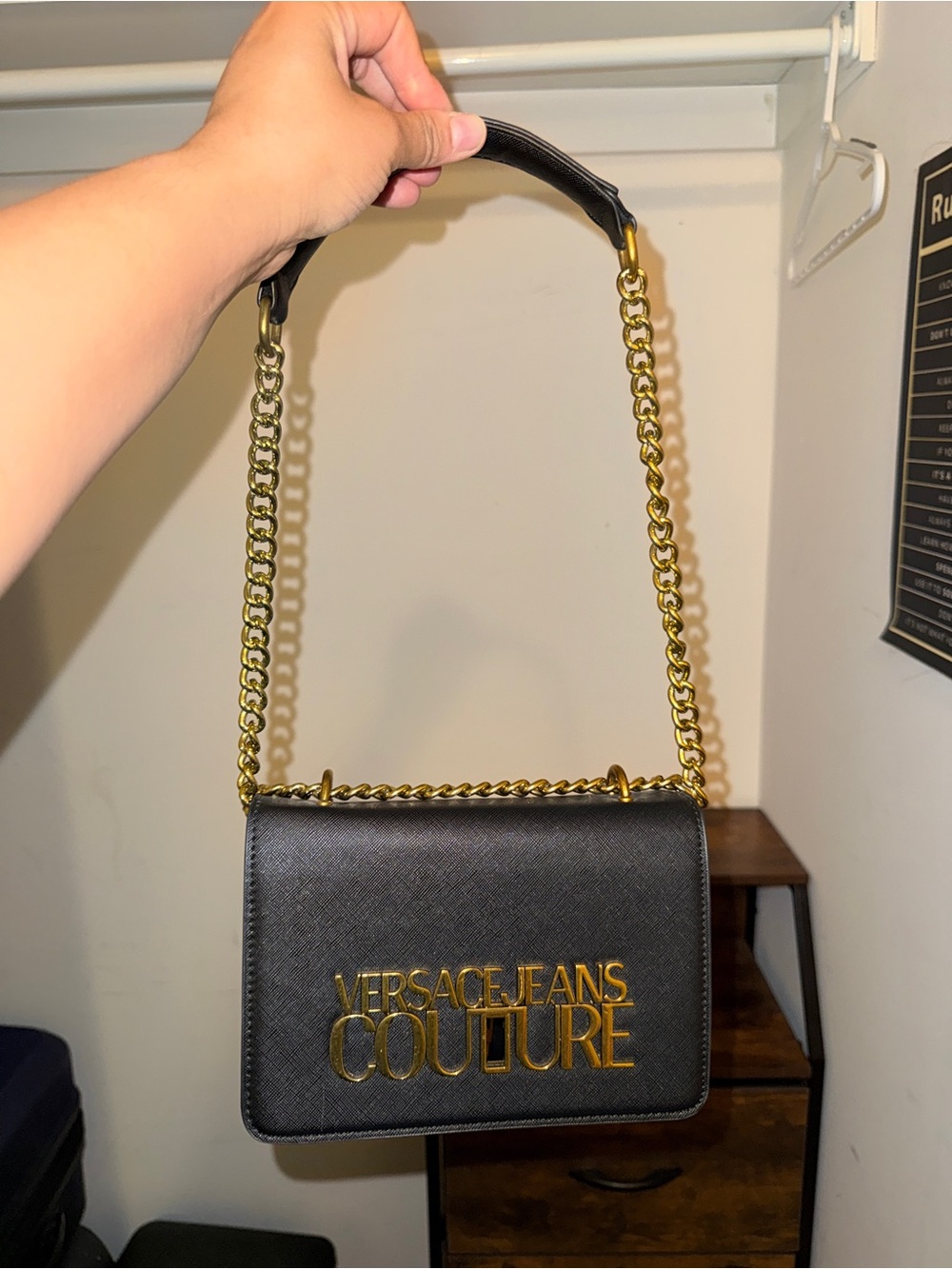 Versace Jeans Collection Black Shoulder Bag with Gold Chain